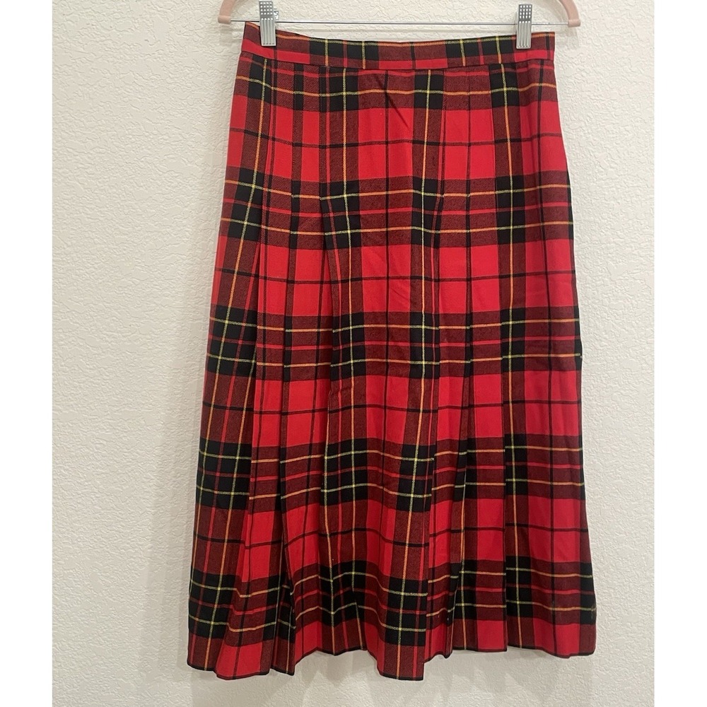 Vintage Red Plaid Lined‎ Below the Knee Midi Skirt Schoolgirl Preppy Academia 12